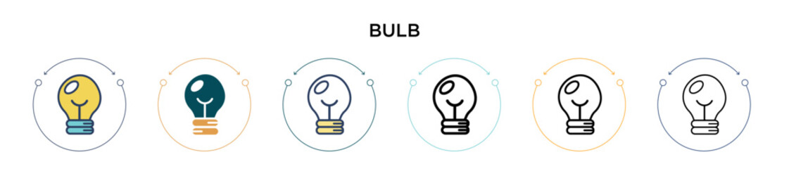 Poster - Bulb icon in filled, thin line, outline and stroke style. Vector illustration of two colored and black bulb vector icons designs can be used for mobile, ui, web
