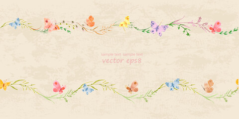 Wall Mural - collection seamless borders with watercolor herbal twigs of gras