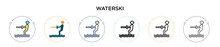 Waterski Icon In Filled, Thin Line, Outline And Stroke Style. Vector Illustration Of Two Colored And Black Waterski Vector Icons Designs Can Be Used For Mobile, Ui, Web