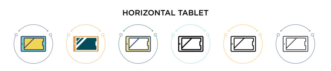 Poster - Horizontal tablet icon in filled, thin line, outline and stroke style. Vector illustration of two colored and black horizontal tablet vector icons designs can be used for mobile, ui, web