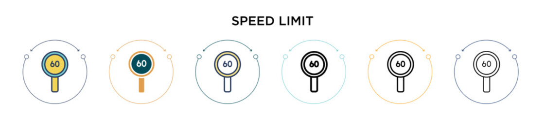 Poster - Speed limit icon in filled, thin line, outline and stroke style. Vector illustration of two colored and black speed limit vector icons designs can be used for mobile, ui, web