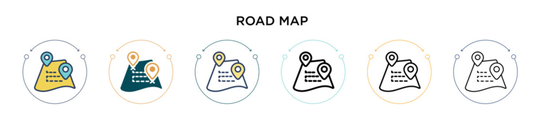 Poster - Road map icon in filled, thin line, outline and stroke style. Vector illustration of two colored and black road map vector icons designs can be used for mobile, ui, web
