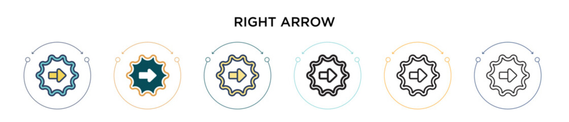 Aufkleber - Right arrow icon in filled, thin line, outline and stroke style. Vector illustration of two colored and black right arrow vector icons designs can be used for mobile, ui, web