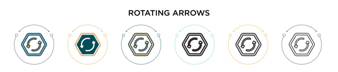 Poster - Rotating arrows icon in filled, thin line, outline and stroke style. Vector illustration of two colored and black rotating arrows vector icons designs can be used for mobile, ui, web