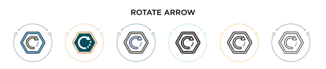 Poster - Rotate arrow icon in filled, thin line, outline and stroke style. Vector illustration of two colored and black rotate arrow vector icons designs can be used for mobile, ui, web