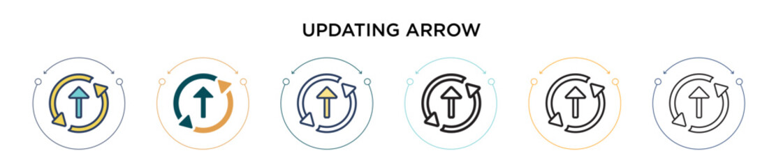 Poster - Updating arrow icon in filled, thin line, outline and stroke style. Vector illustration of two colored and black updating arrow vector icons designs can be used for mobile, ui, web