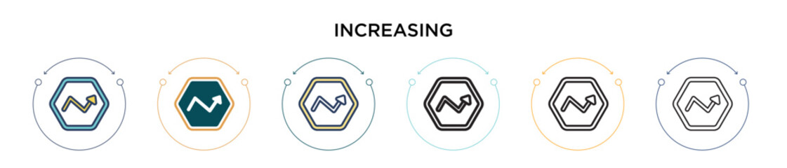 Poster - Increasing icon in filled, thin line, outline and stroke style. Vector illustration of two colored and black increasing vector icons designs can be used for mobile, ui, web