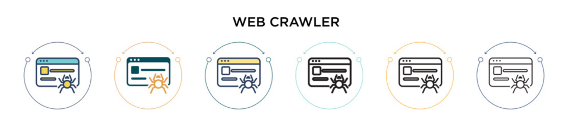Poster - Web crawler icon in filled, thin line, outline and stroke style. Vector illustration of two colored and black web crawler vector icons designs can be used for mobile, ui, web