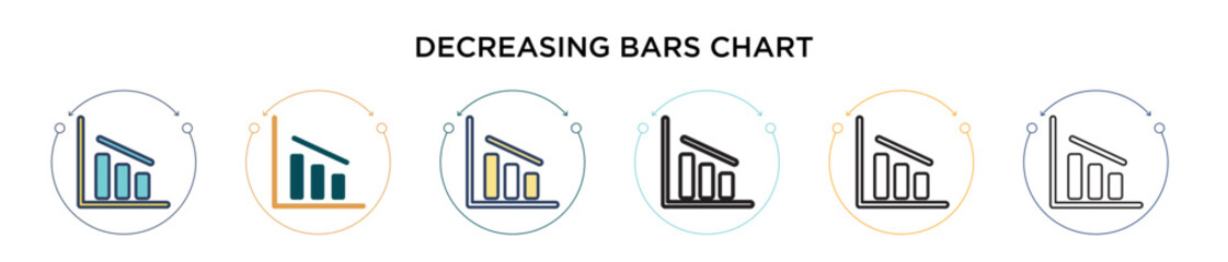 Poster - Decreasing bars chart icon in filled, thin line, outline and stroke style. Vector illustration of two colored and black decreasing bars chart vector icons designs can be used for mobile, ui, web