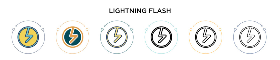 Poster - Lightning flash icon in filled, thin line, outline and stroke style. Vector illustration of two colored and black lightning flash vector icons designs can be used for mobile, ui, web