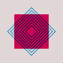 Wall Mural - geometric memphis shapes riso print effect. minimal abstract square duotone overlay elements risogra