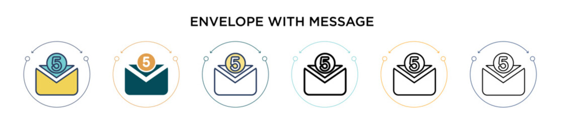 Poster - envelope with message icon in filled, thin line, outline and stroke style. vector illustration of tw