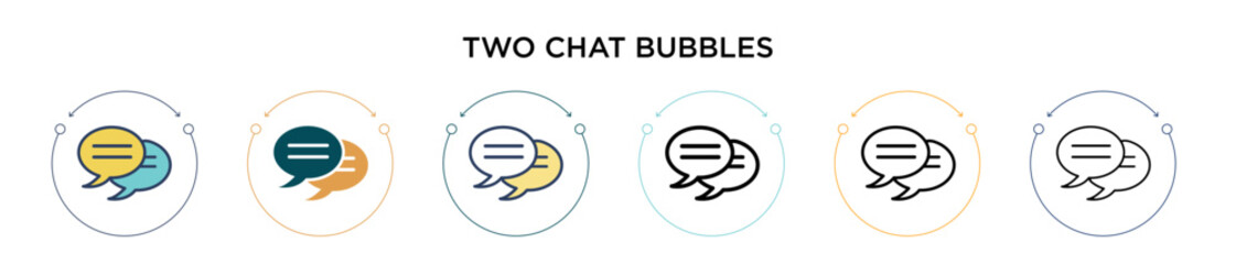Poster - Two chat bubbles icon in filled, thin line, outline and stroke style. Vector illustration of two colored and black two chat bubbles vector icons designs can be used for mobile, ui, web
