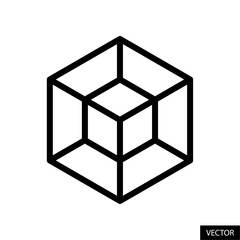 4d cube, tesseract, four dimensional cube, hypercube vector icon in line style design for website, a