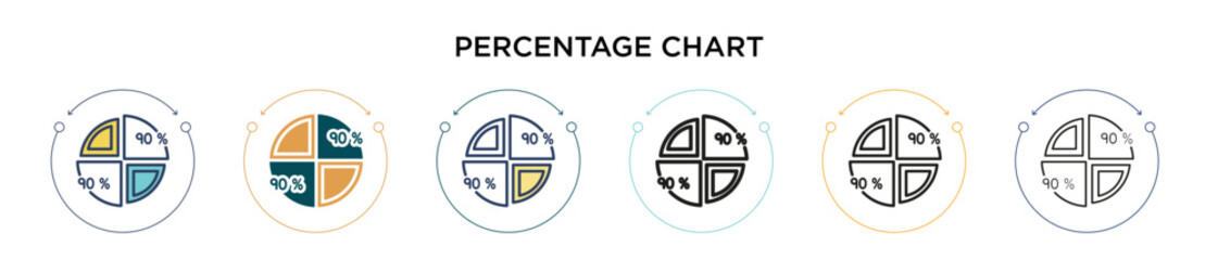 Poster - Percentage chart icon in filled, thin line, outline and stroke style. Vector illustration of two colored and black percentage chart vector icons designs can be used for mobile, ui, web