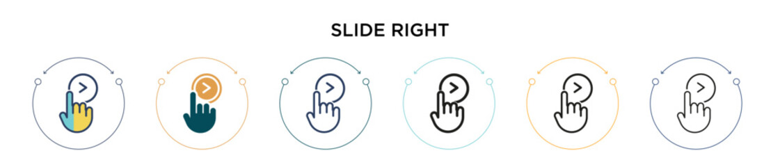 Wall Mural - slide right icon in filled, thin line, outline and stroke style. vector illustration of two colored 