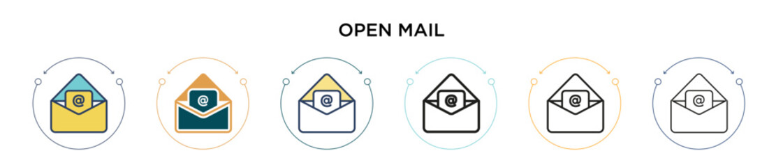 Poster - open mail icon in filled, thin line, outline and stroke style. vector illustration of two colored an