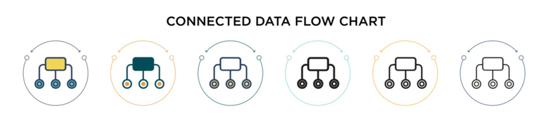 Poster - Connected data flow chart icon in filled, thin line, outline and stroke style. Vector illustration of two colored and black connected data flow chart vector icons designs can be used for mobile, ui,
