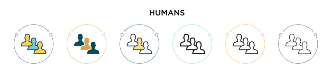 Poster - humans icon in filled, thin line, outline and stroke style. vector illustration of two colored and b