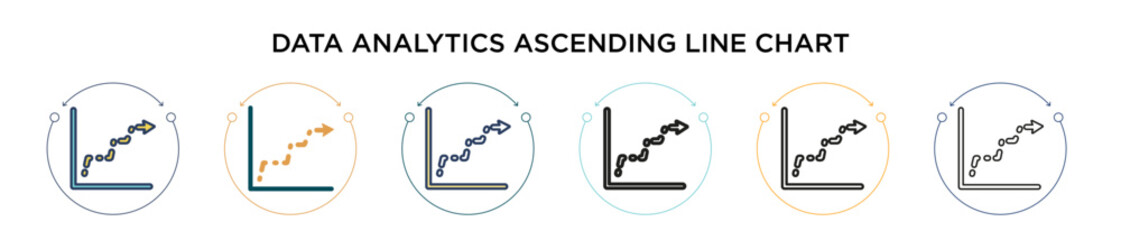 Poster - data analytics ascending line chart icon in filled, thin line, outline and stroke style. vector illu