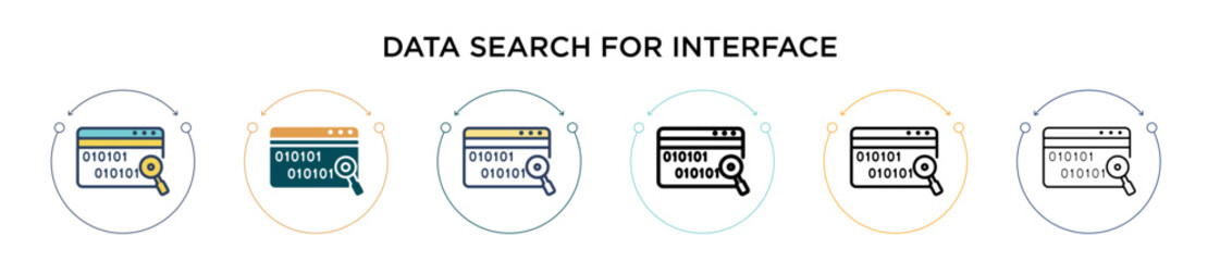 Poster - Data search for interface icon in filled, thin line, outline and stroke style. Vector illustration of two colored and black data search for interface vector icons designs can be used for mobile, ui,