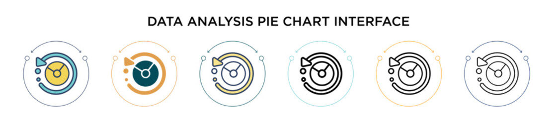 Poster - Data analysis pie chart interface icon in filled, thin line, outline and stroke style. Vector illustration of two colored and black data analysis pie chart interface vector icons designs can be used