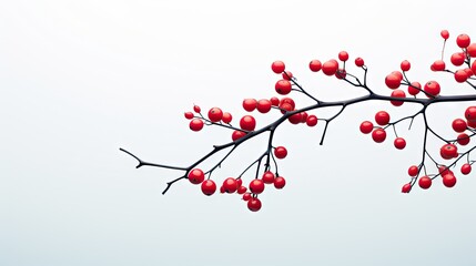 Canvas Print - Christmas branch with red berries isolated on a white created with Generative AI technology