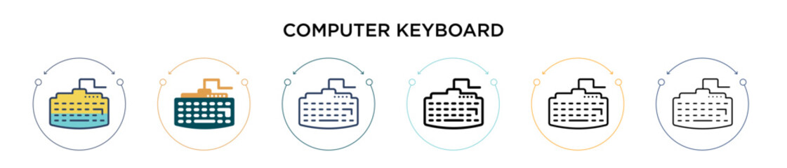 Poster - Computer keyboard icon in filled, thin line, outline and stroke style. Vector illustration of two colored and black computer keyboard vector icons designs can be used for mobile, ui, web