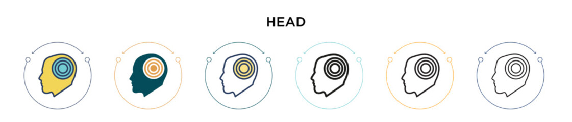 Poster - head icon in filled, thin line, outline and stroke style. vector illustration of two colored and bla