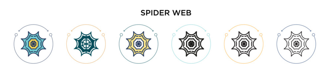 Spider web icon in filled, thin line, outline and stroke style. Vector illustration of two colored and black spider web vector icons designs can be used for mobile, ui, web