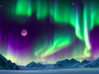 ethereal aurora borealis over a snowy mountain range