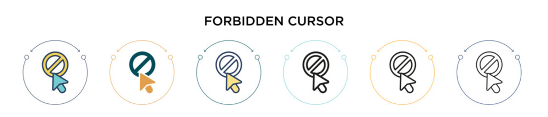 Poster - forbidden cursor icon in filled, thin line, outline and stroke style. vector illustration of two col