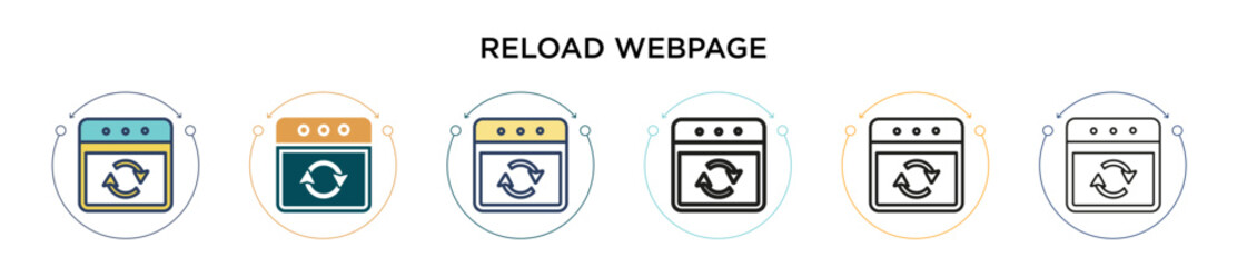 Aufkleber - Reload webpage icon in filled, thin line, outline and stroke style. Vector illustration of two colored and black reload webpage vector icons designs can be used for mobile, ui, web