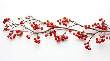 Poster - Christmas branch with red berries isolated on a white created with Generative AI technology