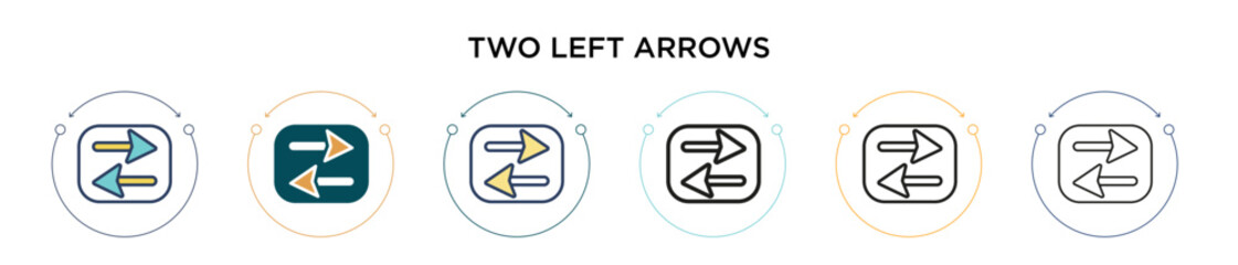 Poster - two left arrows icon in filled, thin line, outline and stroke style. vector illustration of two colo