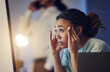 © Charlize Davids/peopleimages.com - Business woman, anxiety and stress at computer in office at night working late on deadline. Tired African entrepreneur person with hand on head for pain, headache or burnout thinking of work crisis