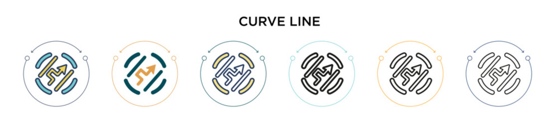 Poster - Curve line icon in filled, thin line, outline and stroke style. Vector illustration of two colored and black curve line vector icons designs can be used for mobile, ui, web