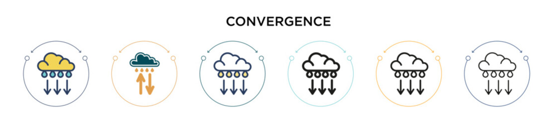 Poster - Convergence icon in filled, thin line, outline and stroke style. Vector illustration of two colored and black convergence vector icons designs can be used for mobile, ui, web