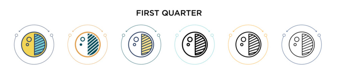 Poster - first quarter icon in filled, thin line, outline and stroke style. vector illustration of two colore