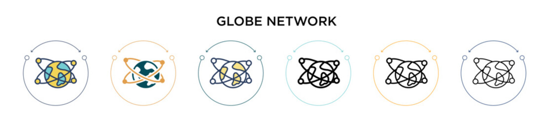 Poster - globe network icon in filled, thin line, outline and stroke style. vector illustration of two colore