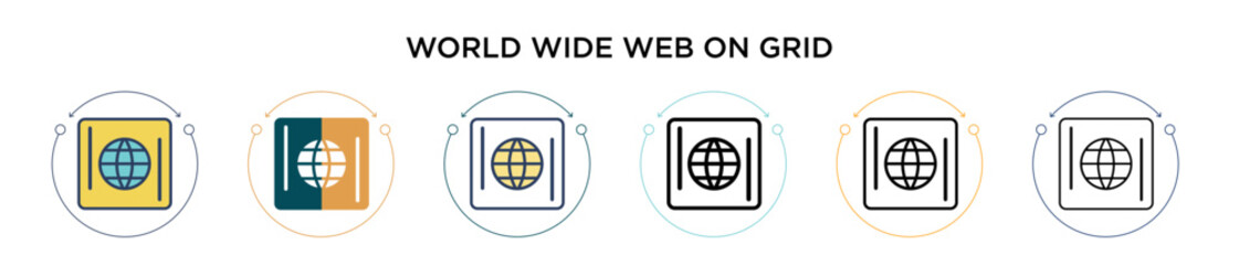 Poster - world wide web on grid icon in filled, thin line, outline and stroke style. vector illustration of t