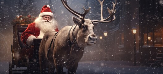 Wall Mural - christmas image in winter with santa in his sleigh Generative AI