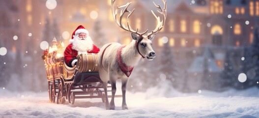 Wall Mural - santa claus ride a sleigh and have reindeer Generative AI