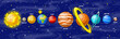 Cartoon planets of solar system. Planetary order scheme. Colorful vector illustration on space theme. Universe. Star Sun and planets Earth, Moon, Mars, Saturn and other. Perfect for education children