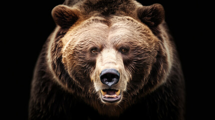 Wall Mural - portrait of a brown bear against black background