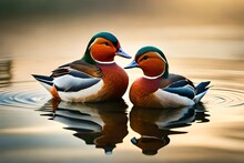 A Pair Of Lovely Mandarin Ducks In The Lake