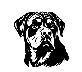 Wall Mural - Vector isolated one single Rottweiler dog head front view black and white bw two colors silhouette. Template for laser engraving or stencil