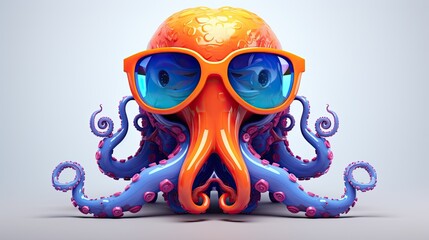Wall Mural - Closeup of multicolored octopus toy with glasses isolated on white background. Plastic figurine of rainbow-colored made of ceramics, plasticine, other material. Can be printed on any products.