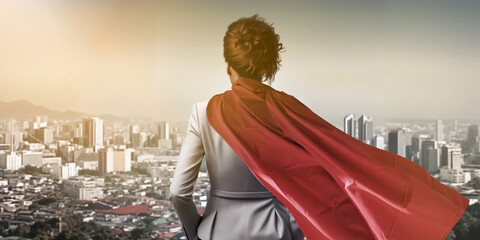 Wall Mural - businesswoman in red hero cloack concept strong woman in business 