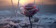Frozen Rose Against Blurred Snowy Background